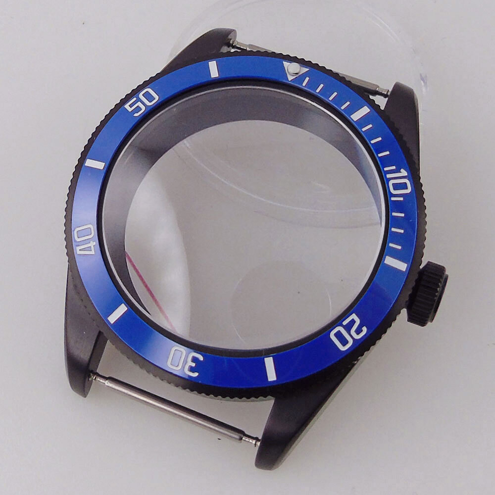 39mm Black PVD Sterile Men Watch Case Domed Sapphire Glass Fit Auto NH35A PT5000