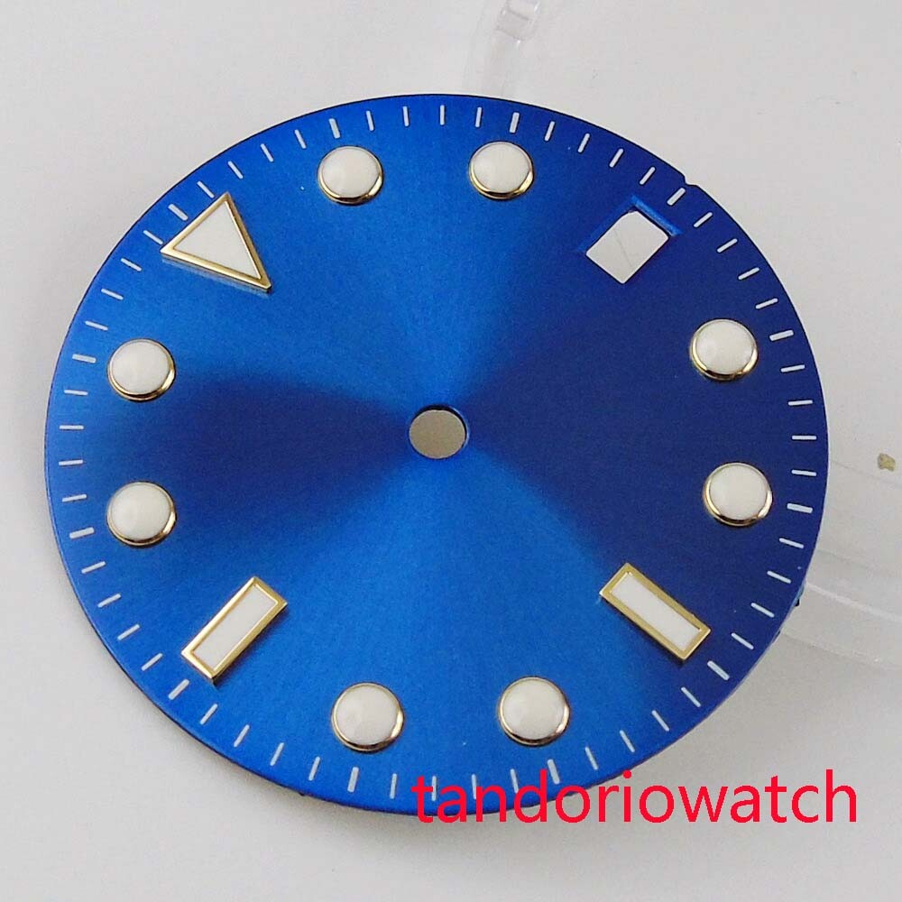 28.5mm balck/blue/grey watch dial with date window fit NH35 automatic movement