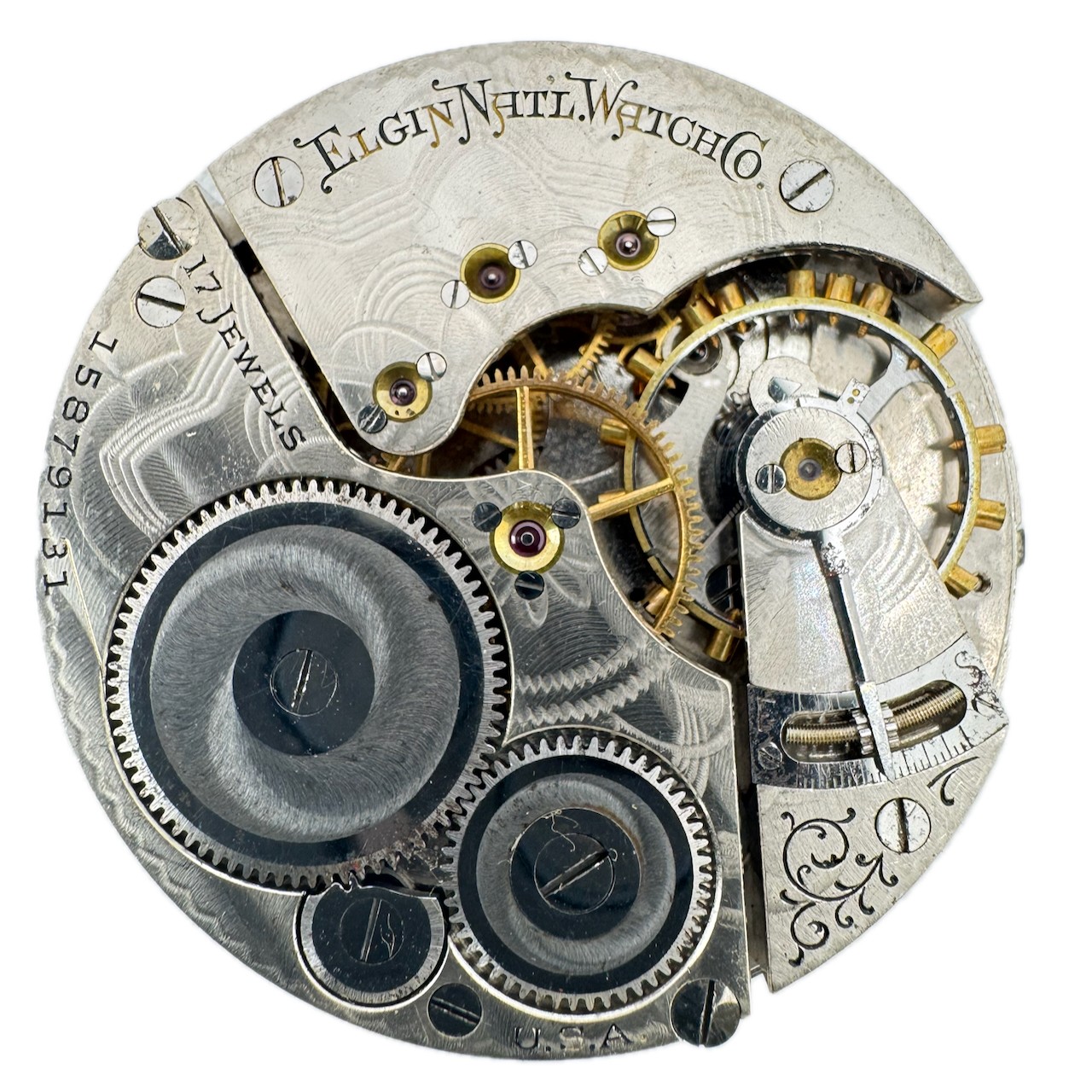 Antique 16s 1911 Elgin 17J Mechanical Open Face Pocket Watch Movement 387 Runs