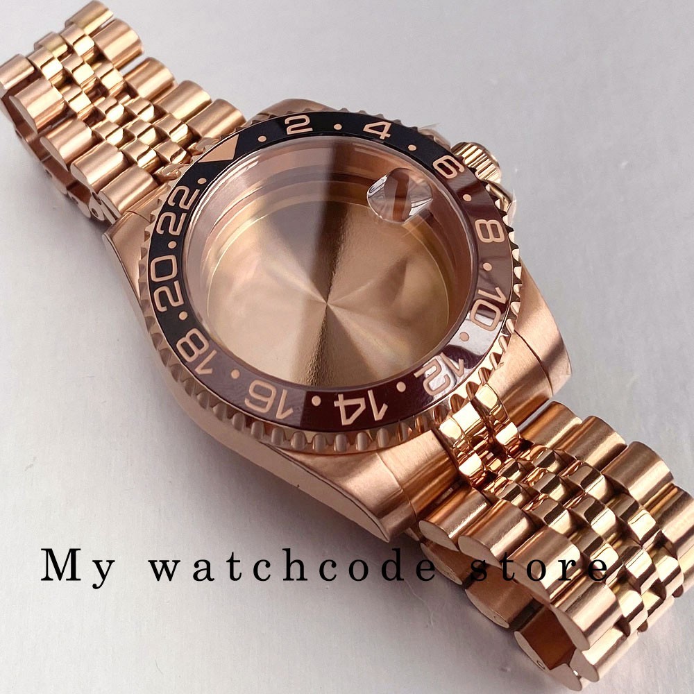 40mm Rootbeer Ceramic Bezel Sapphire Rose Golden Watch Case Fit NH35 NH36 2824