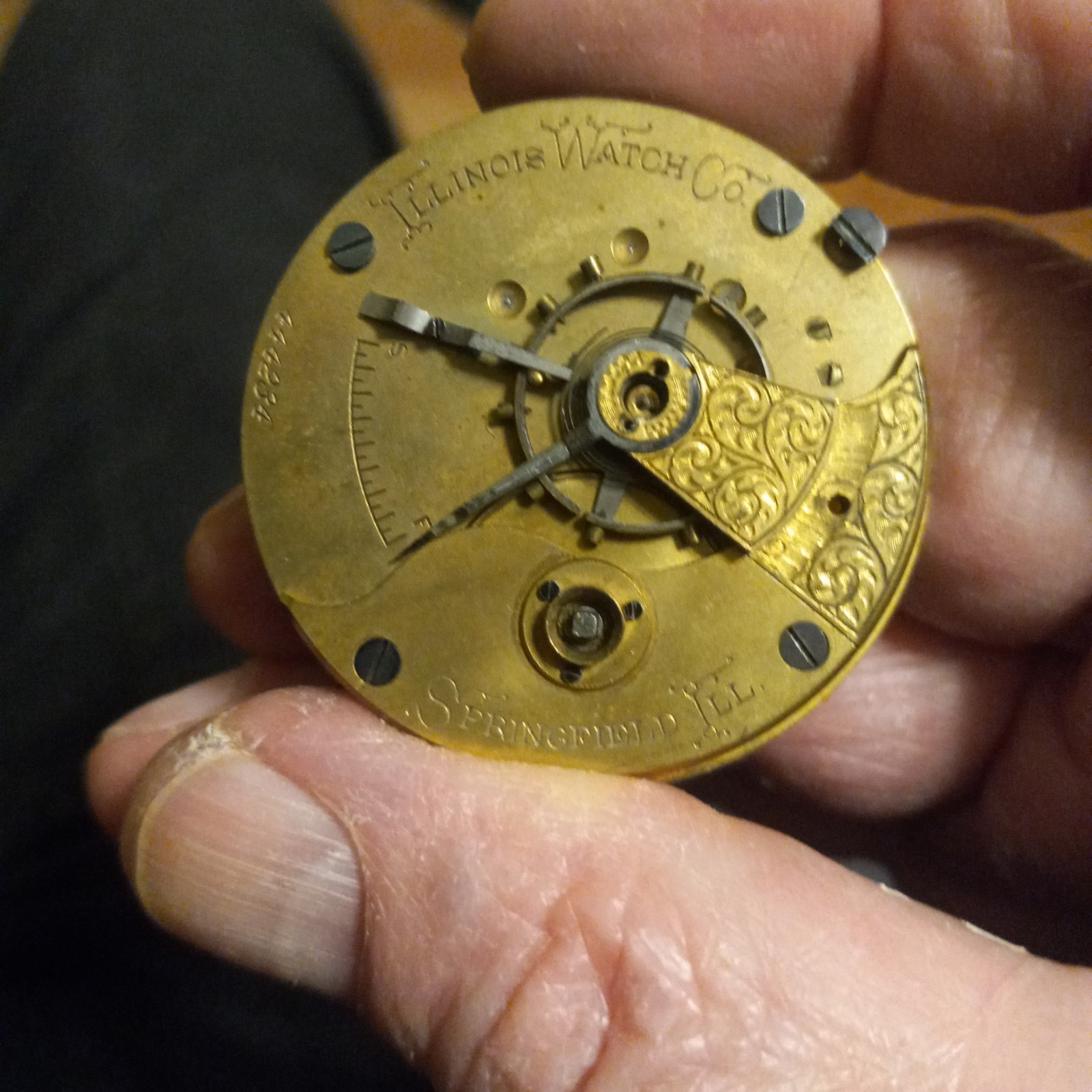 1883 Illinois Key Wind Pocket Watch Movement, 11 Jewels, Gilt Movement Finish…