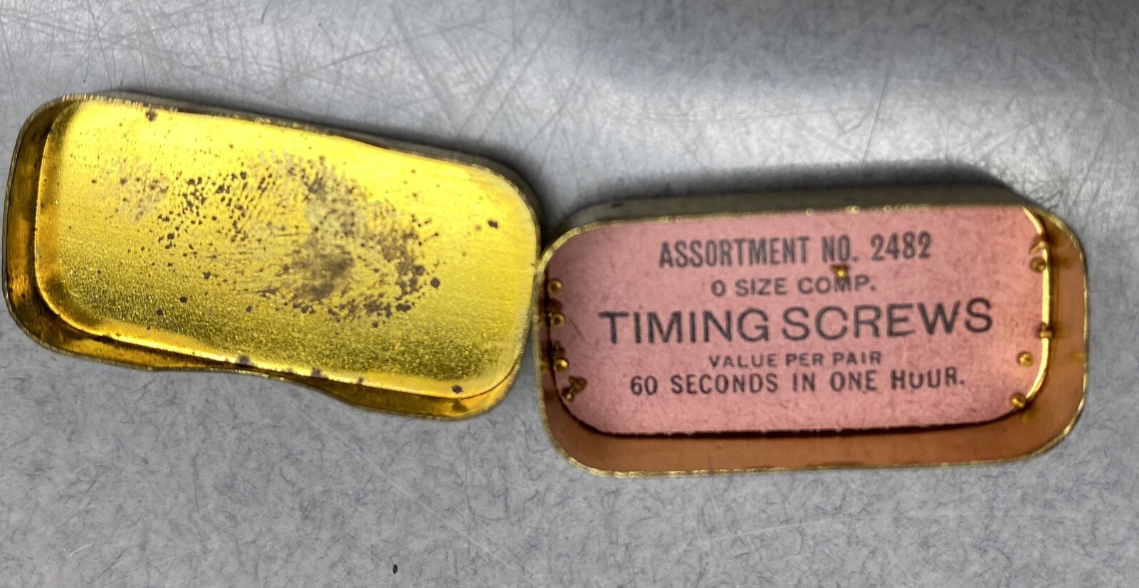 Antique Elgin Watch Timing Screw Tin 6 Inner Tins And A Few Screws Parts