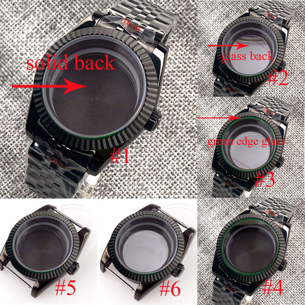 40mm Sapphire Glass Fluted Bezel Case PVD Watch Case Fit 2824 8215 NH35 NH34