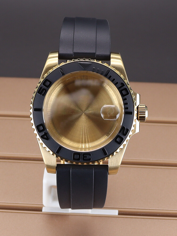 40mm Yacht Mod Watch Case Ceramic Bezel Rubber Strap For Seiko NH34 NH35 NH36