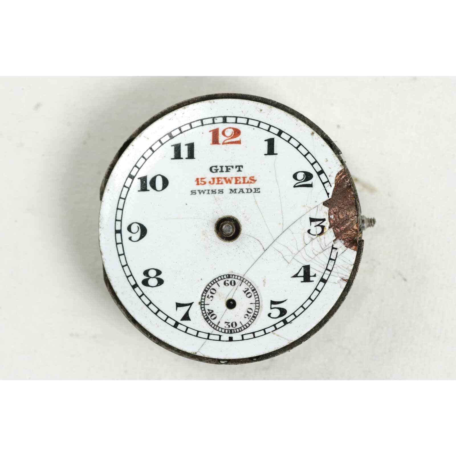 Swiss 15 Jewels Watch Movement, Porcelain GIFT Watch For Parts