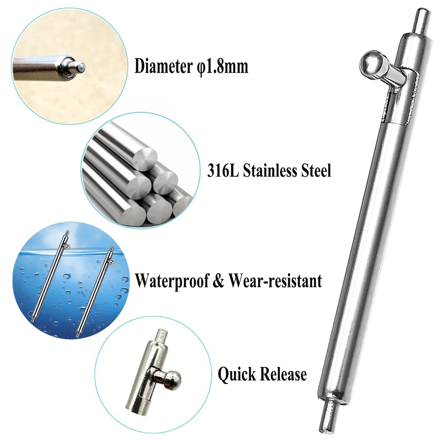 14mm 16mm 18mm 20mm 22mm 24mm Quick Release Spring Bars φ1.8mm Diameter 10p