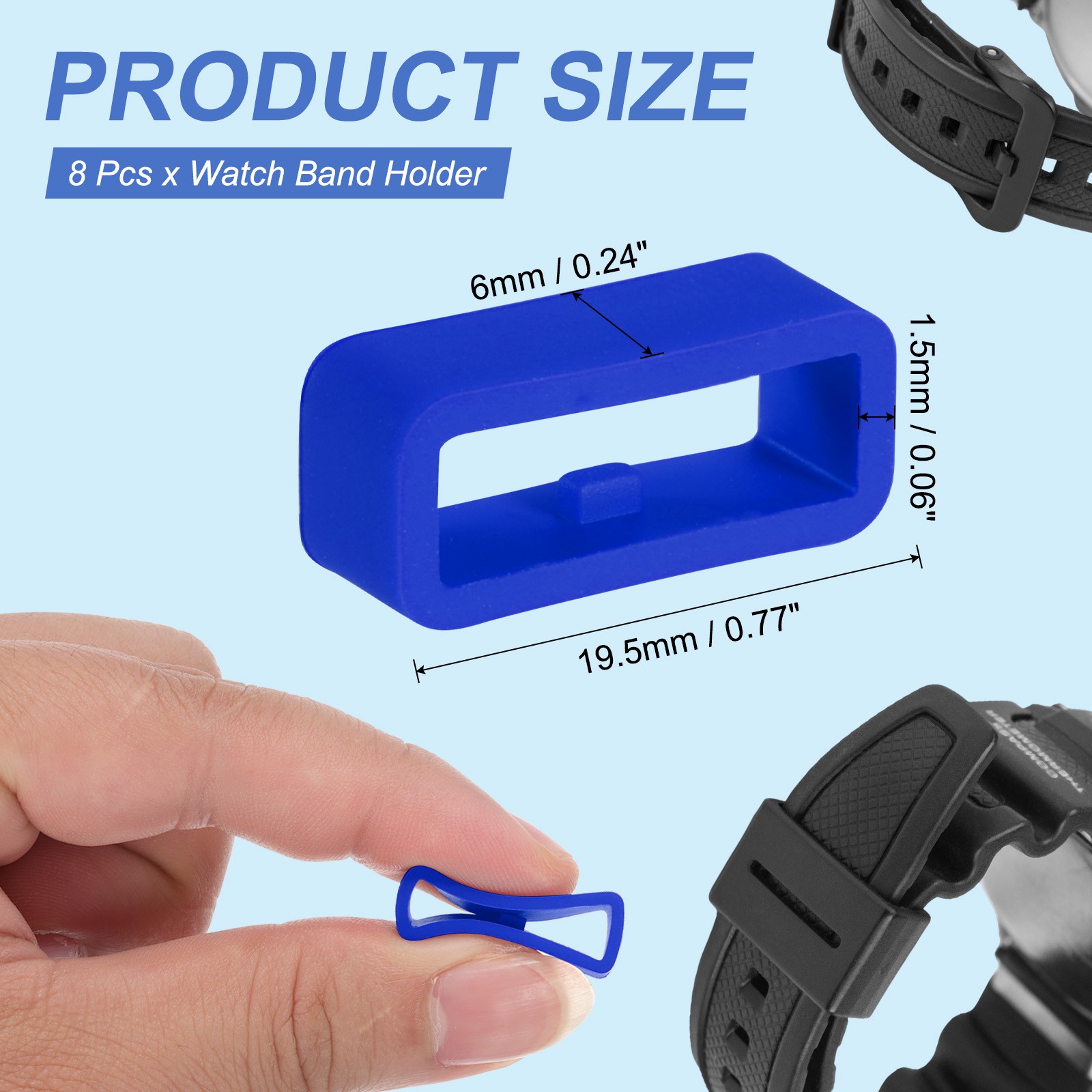 8 Pcs Watch Band Holder Loop, 16mm Universal Watch Replacement Band, Blue