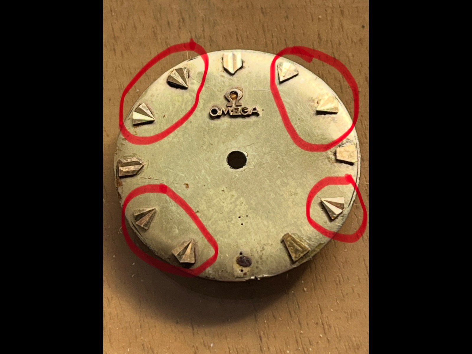 OMEGA PIEPAN DIAL ARROWHEAD 1,2,4,5 etc. STYLE MARKERS, CAL 501, SOLD PER PIECE