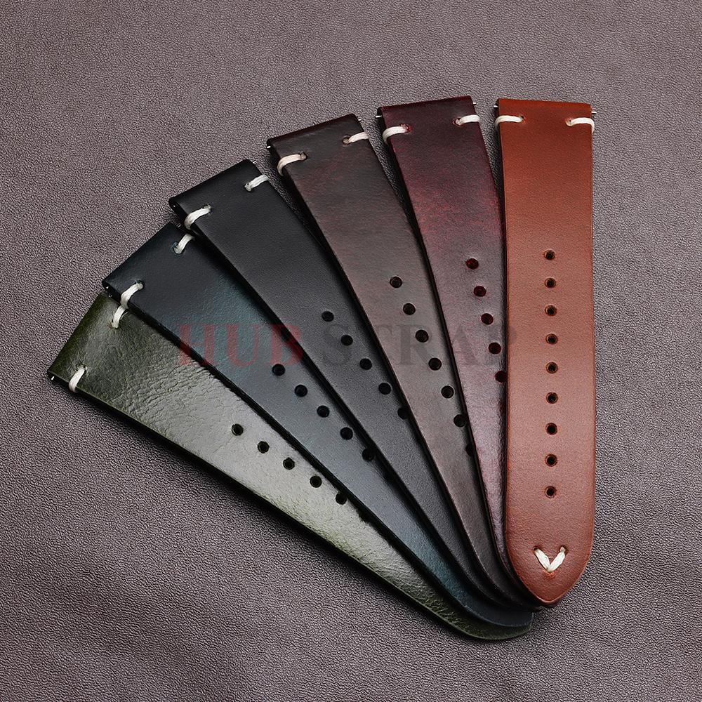 Genuine Leather Butterfly Buckle Watch Bands 18/20/22mm Waterproof Retro Oil Wax