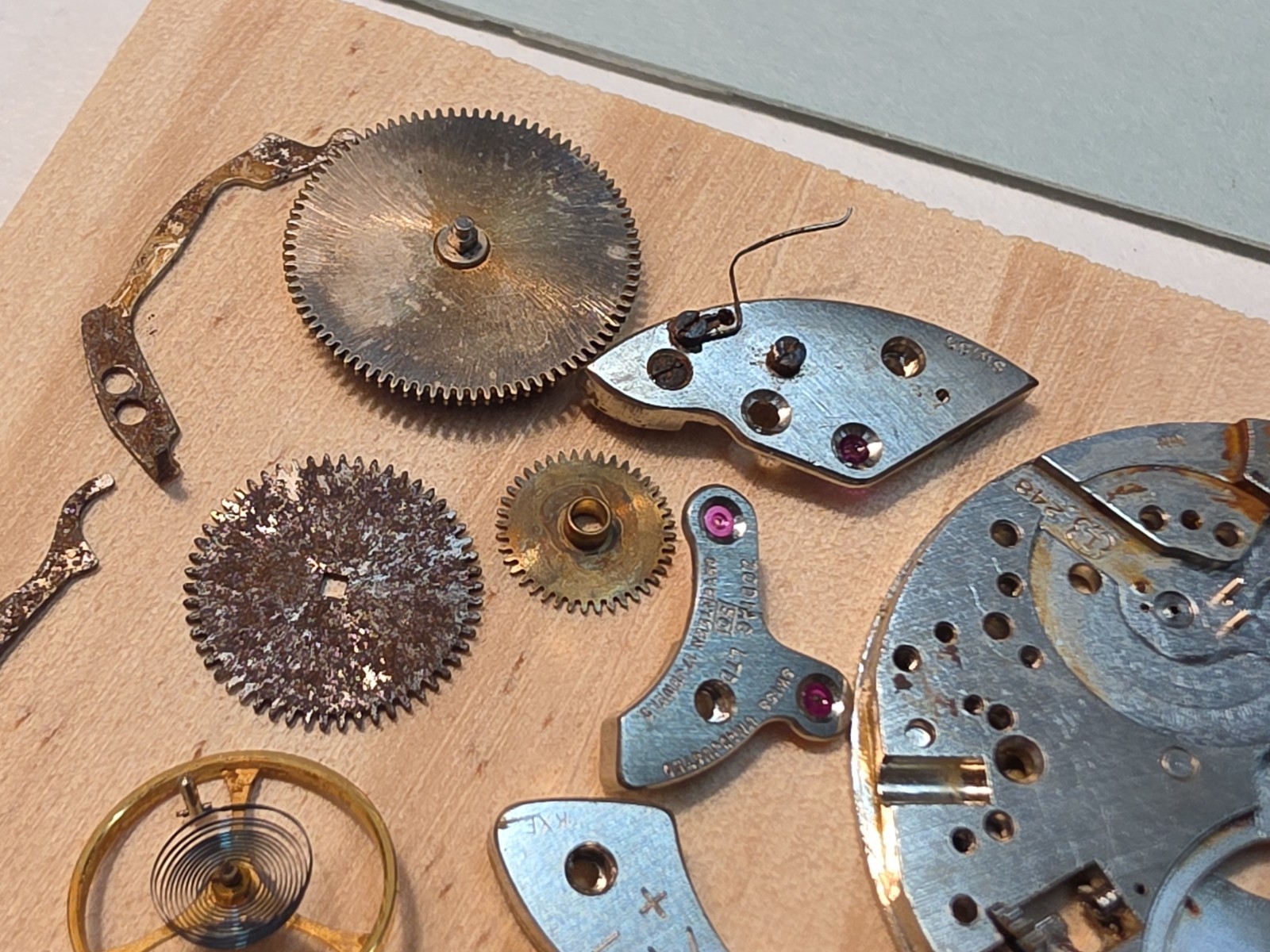 Lot Of Zodiac Cal 50/Landeron 248 Chrono Movement Parts-Balance Wheel, Bridges..