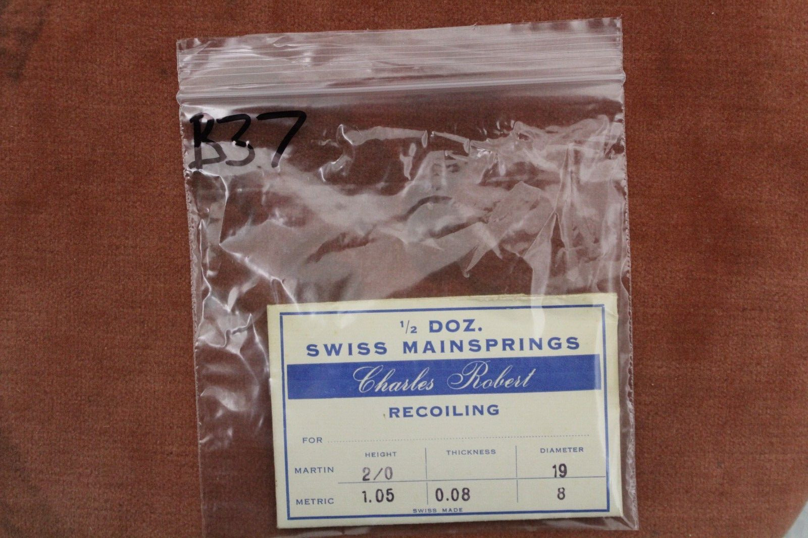 3X Old Stock Charles Robert Swiss Watch Mainsprings, H-1.05mm, D-8mm, Th-0.08mm