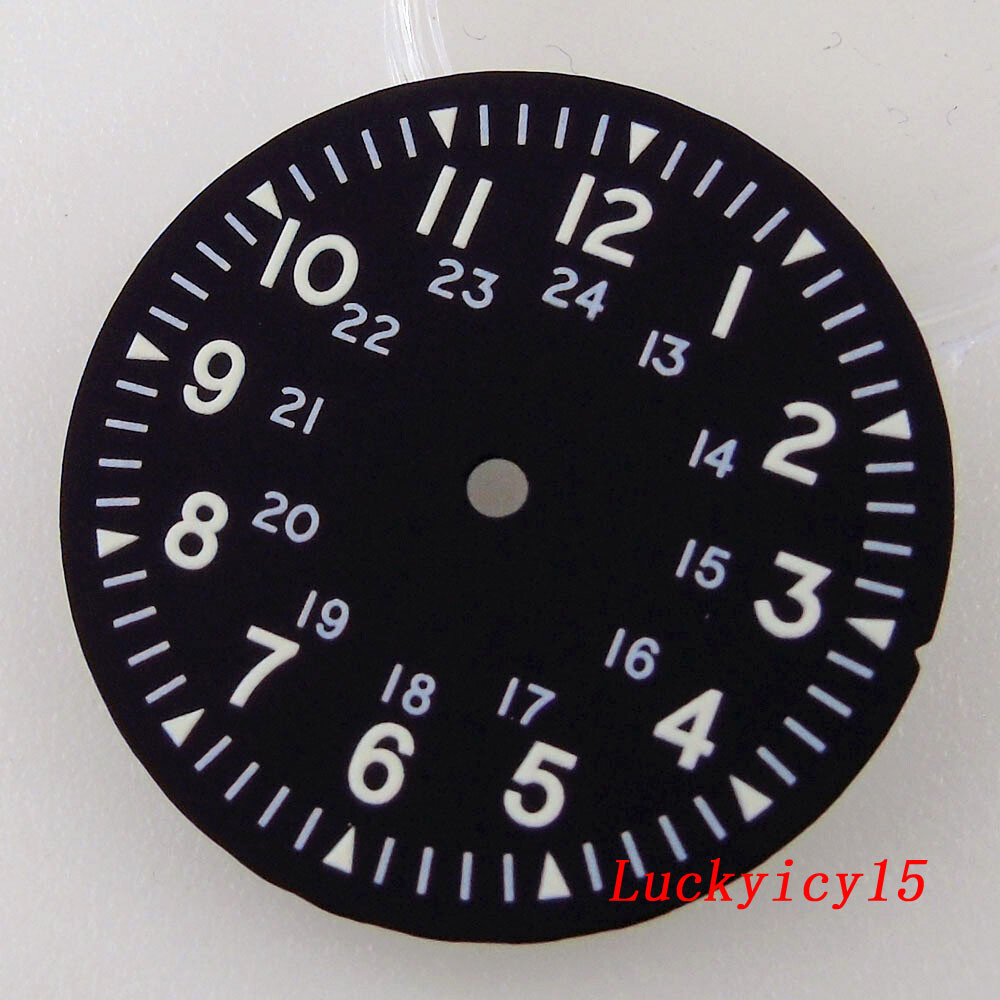 Tandorio 29mm Luminous Black Watch Dial Green Lume Fit NH35 NH36 2824 Mens Watch