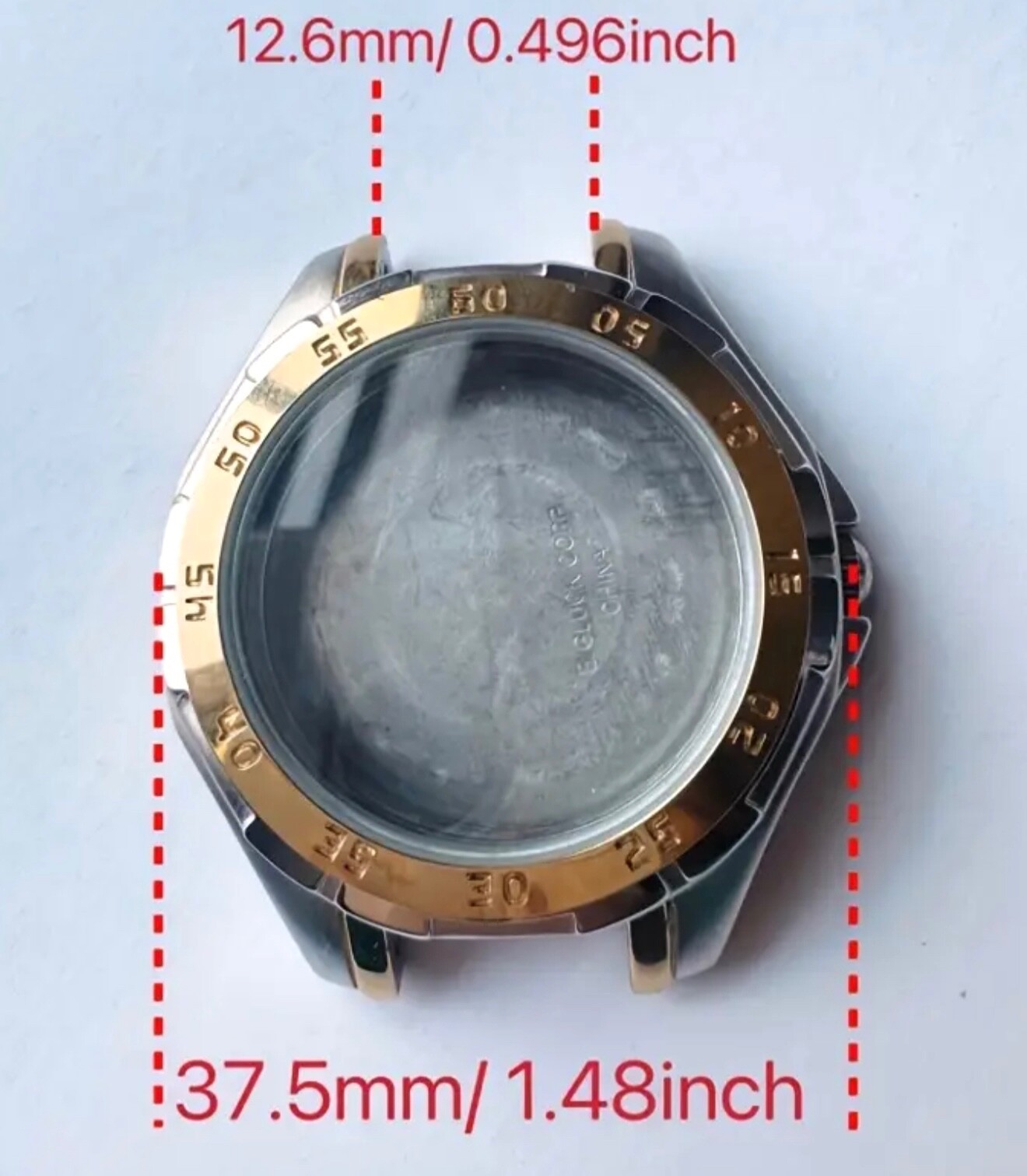 37.5mm Solid Stainless Steel Watch Case Gold Steel Engraved Bezel