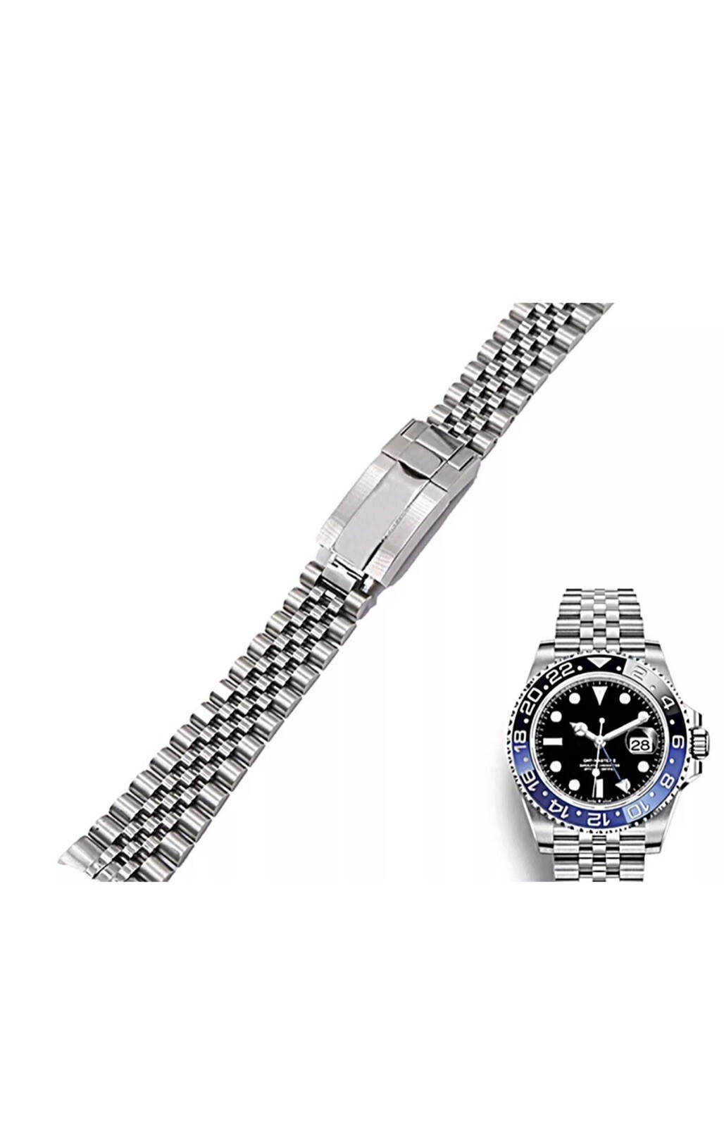Silver Watch Strap Band Replacement to fit Rolex Submariner, Daytona, GMT 20mm