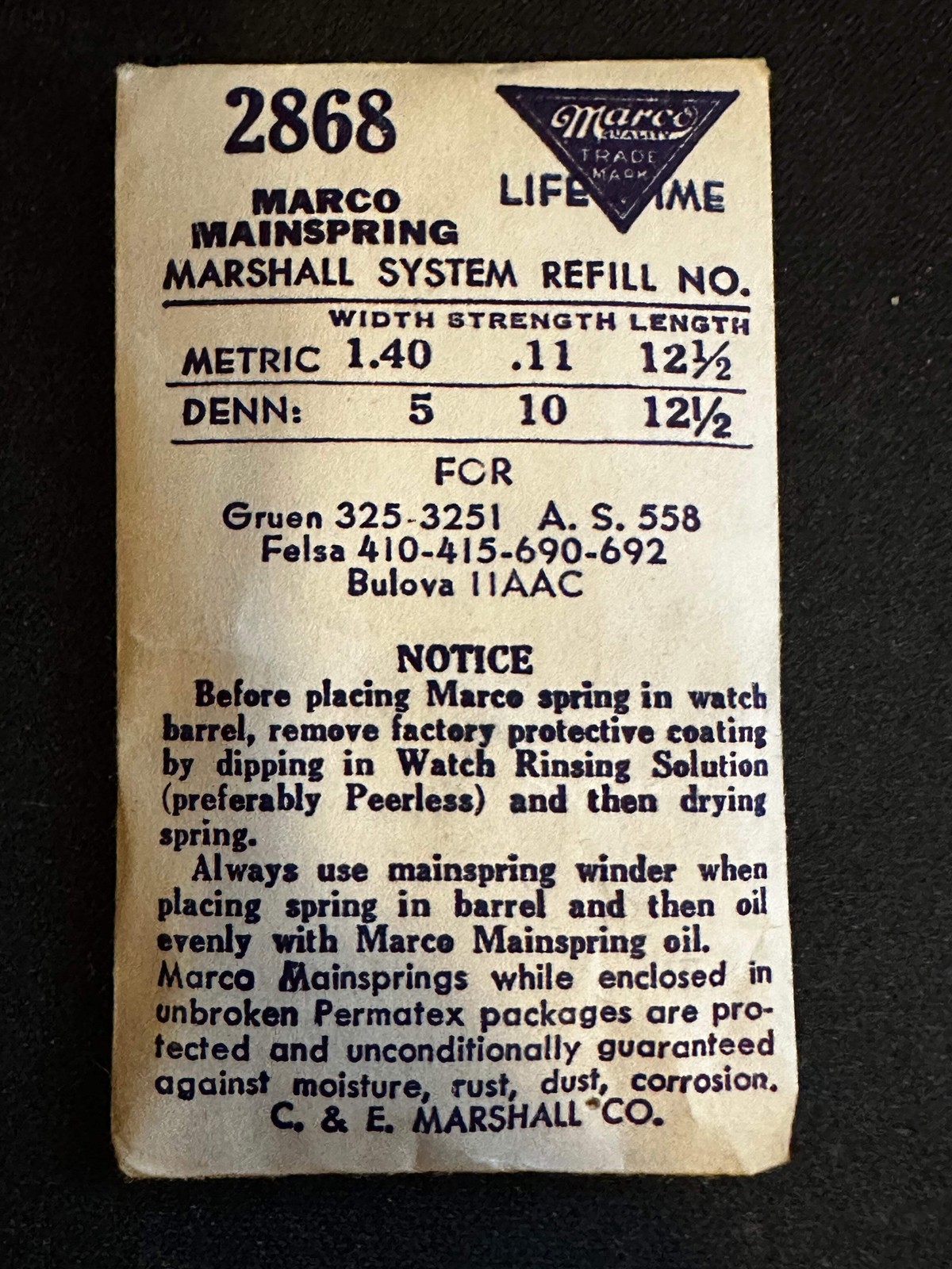 Marco Mainspring #2868 for AS 558, Felsa 410, 415, 690, 692, Gruen 325, 2351 – S