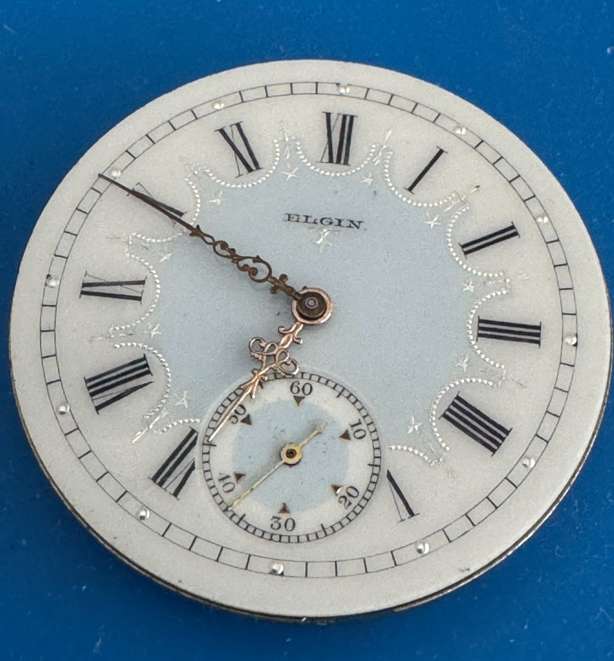 VINTAGE 16 SIZE ELGIN GR. 247 POCKET WATCH MOVEMENT FANCY DIAL NOT RUNNING