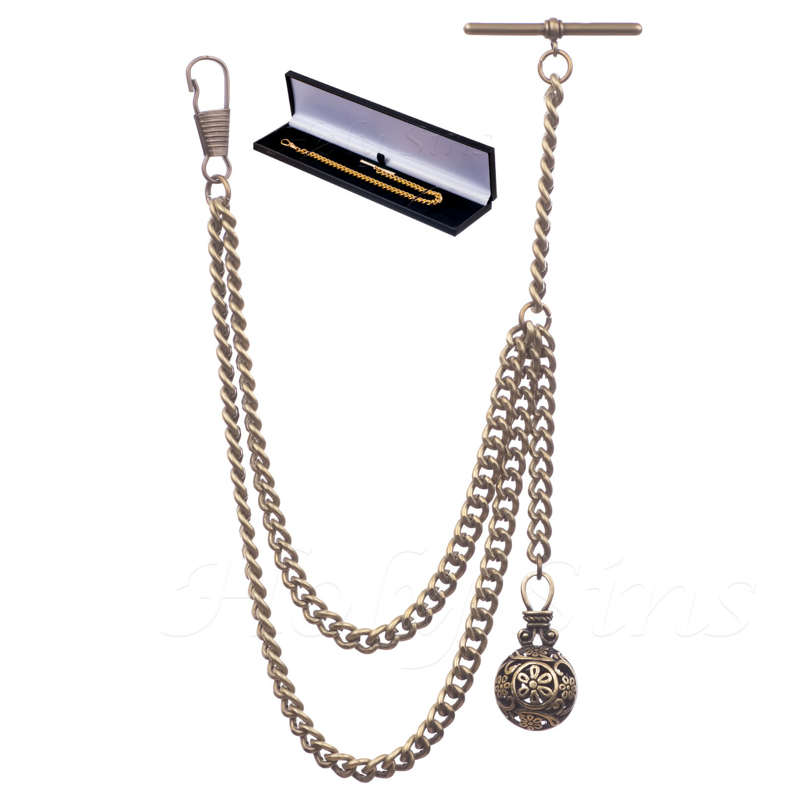 Brand New Bronze Colour Single Albert Pocket Watch Chain With Pendant 189