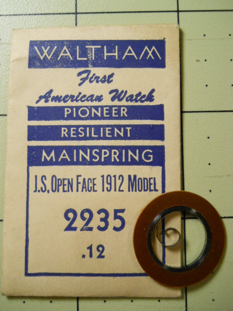 WALTHAM PIONEER 2235 Watch Mainspring Model 1912 J.S. Open Face .12 Replacement