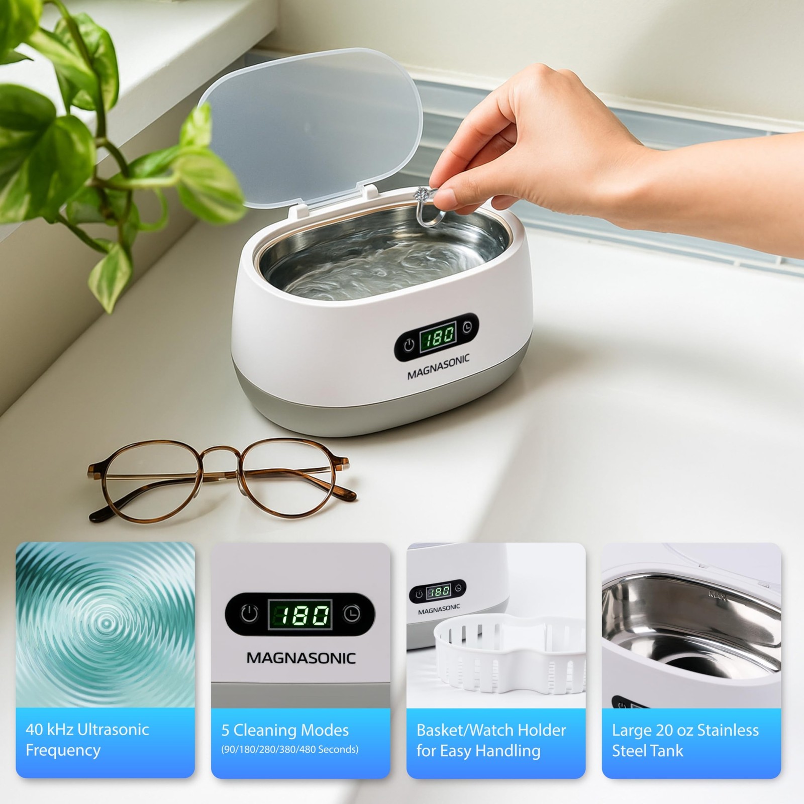 Magnasonic Ultrasonic Cleaner – 20oz Tank Ultrasonic Retainer Cleaner w/ 8oz …