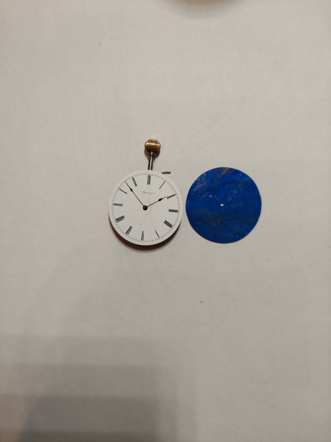 Agassiz Pocket Watch Movement Swiss Mens Full Jewels,dial Lapiz Lazuli