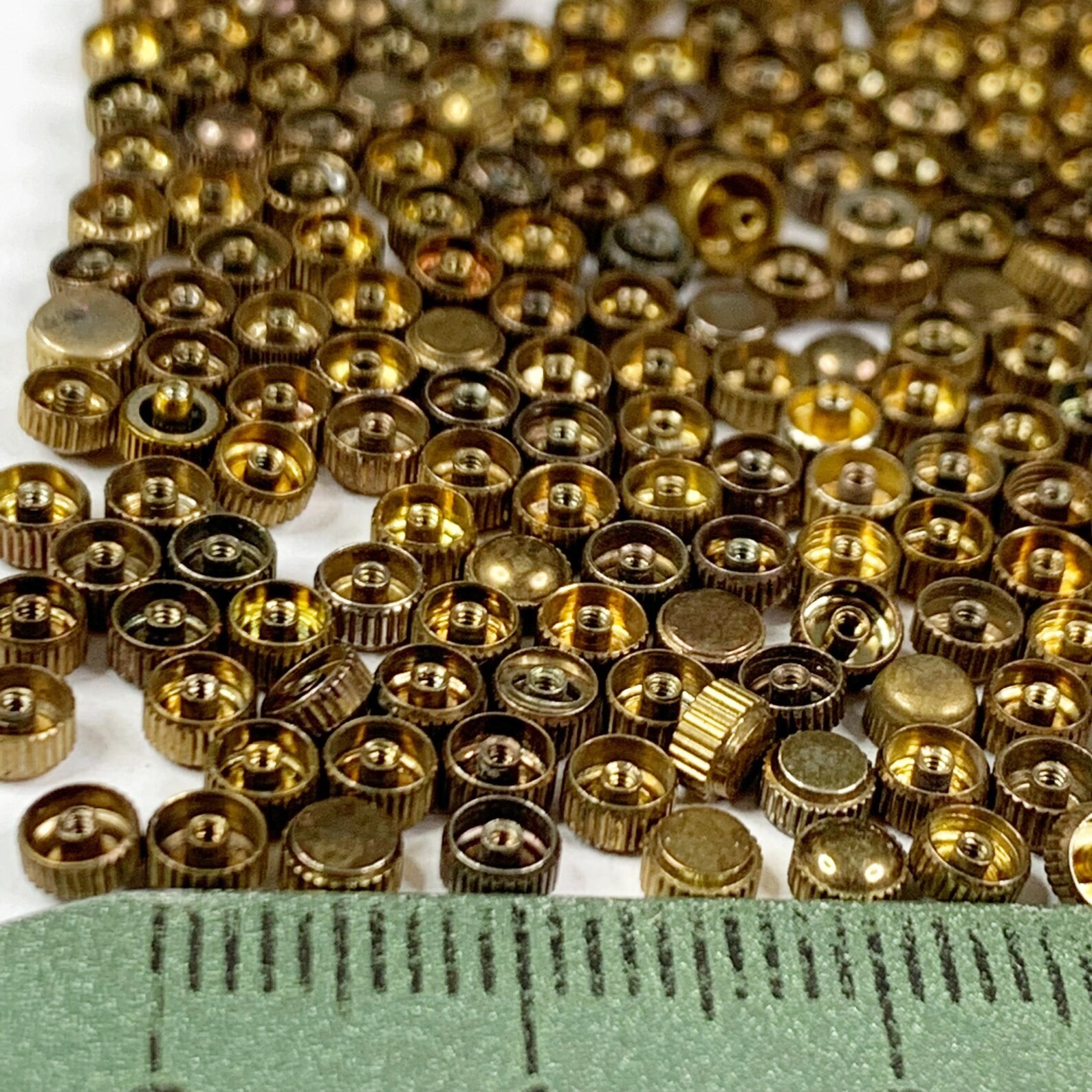 100 Tiny Watch Crowns Gold Bronze Parts Steampunk Art Watchmaker Repair Lot Vtg