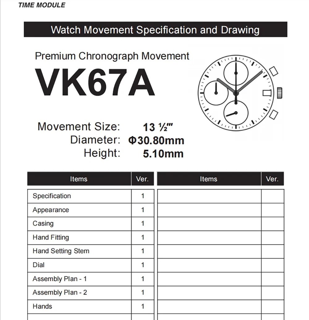 Genuine TMI VK67A Quartz Movement Original SII VK67 Meca Chronograph Watch Parts
