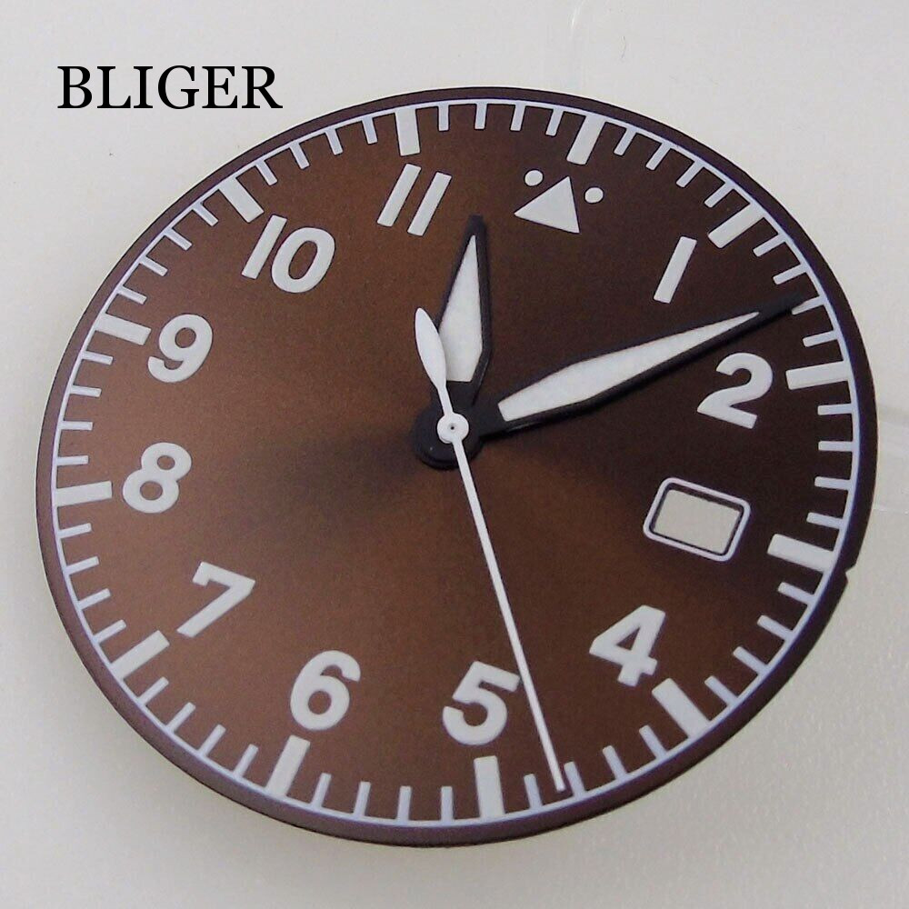 33.6mm Watch Dial Hands Fit For NH35/NH35A Automatic Movement Green Lume Black