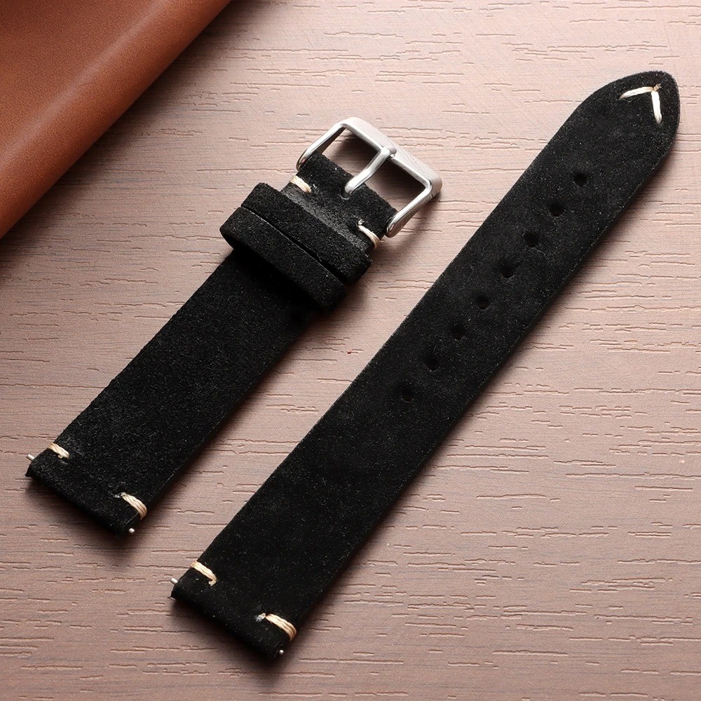 18 19 20 21 22 MM Soft Suede Leather Vintage Strap Watch Band Quick Release