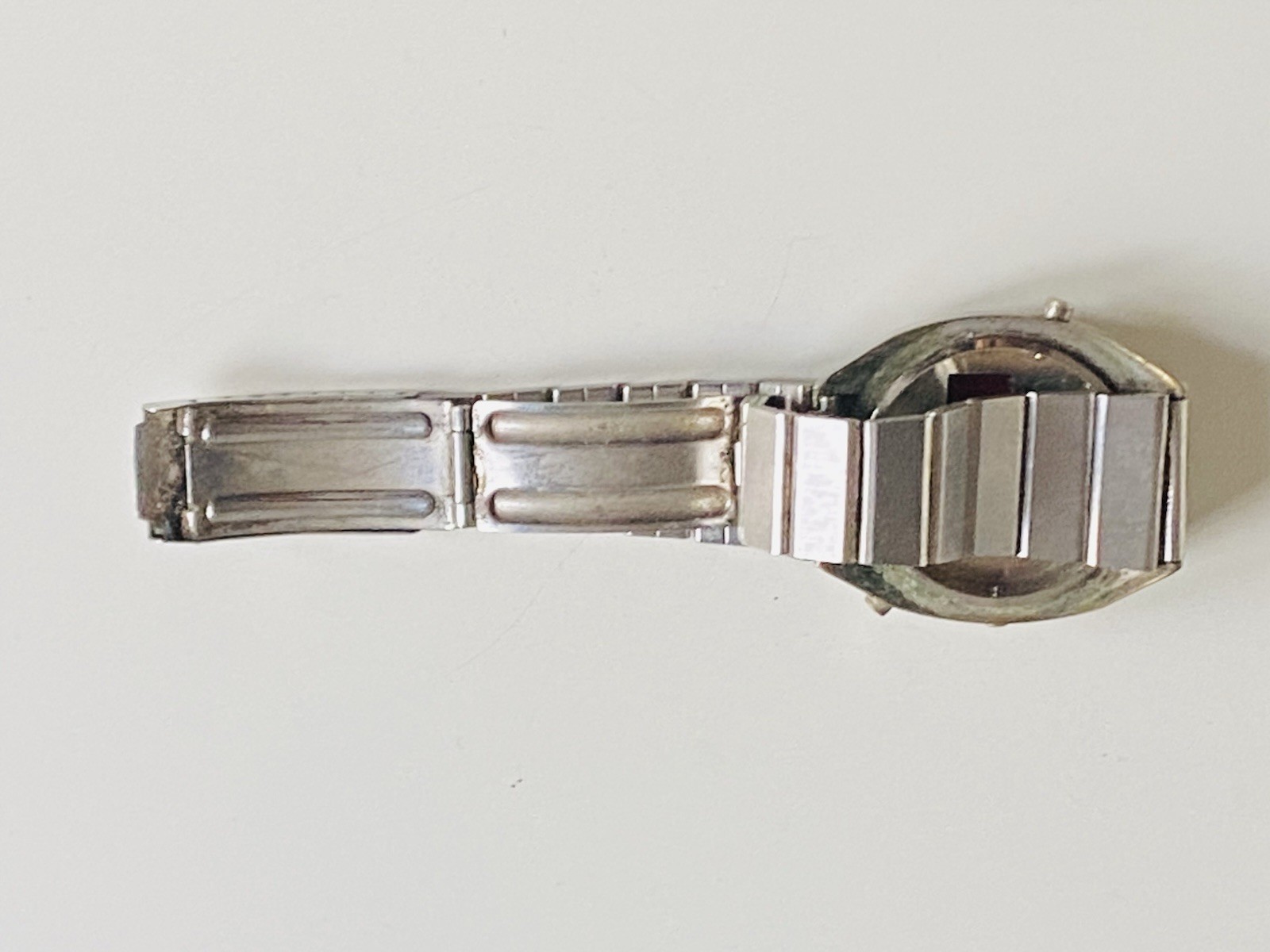 VINTAGE LED WATCH PARTS 1970s Silver Red Glass Frame and Strap Only NO INSIDES