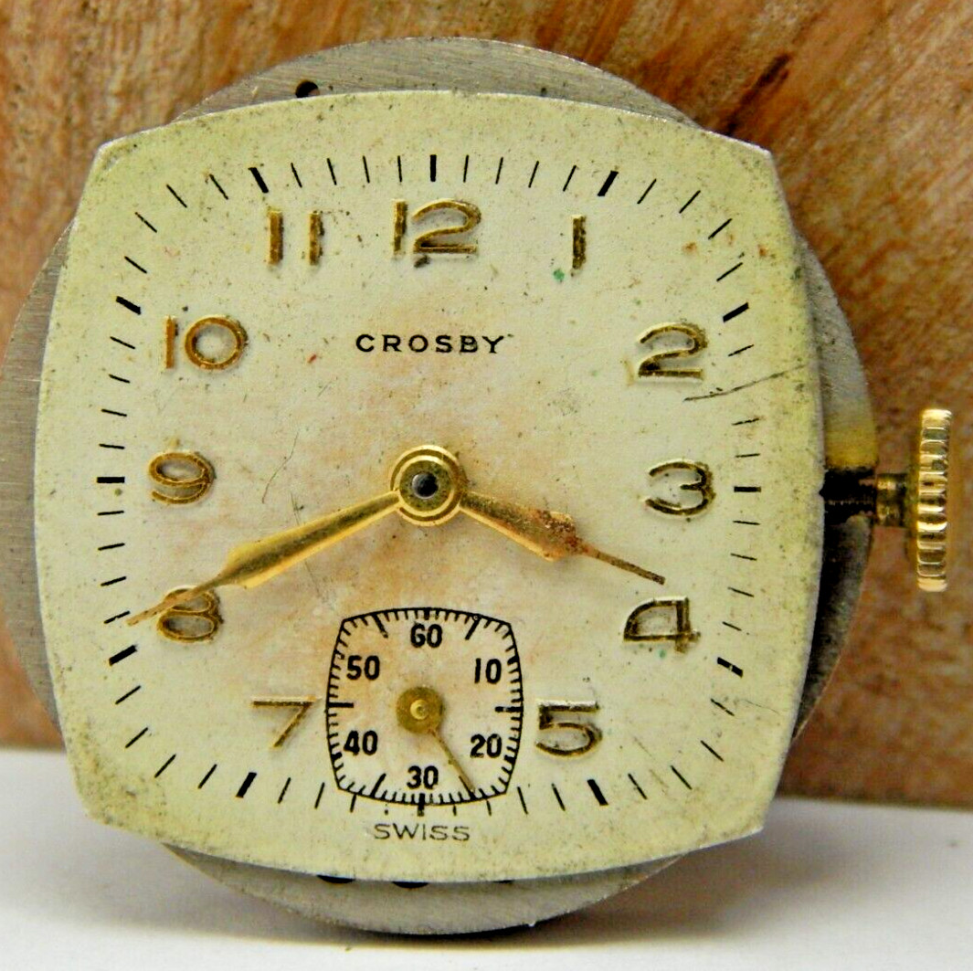 Vintage Everbrite 17 jewel Crosby men’s wrist watch movement with dial and hands