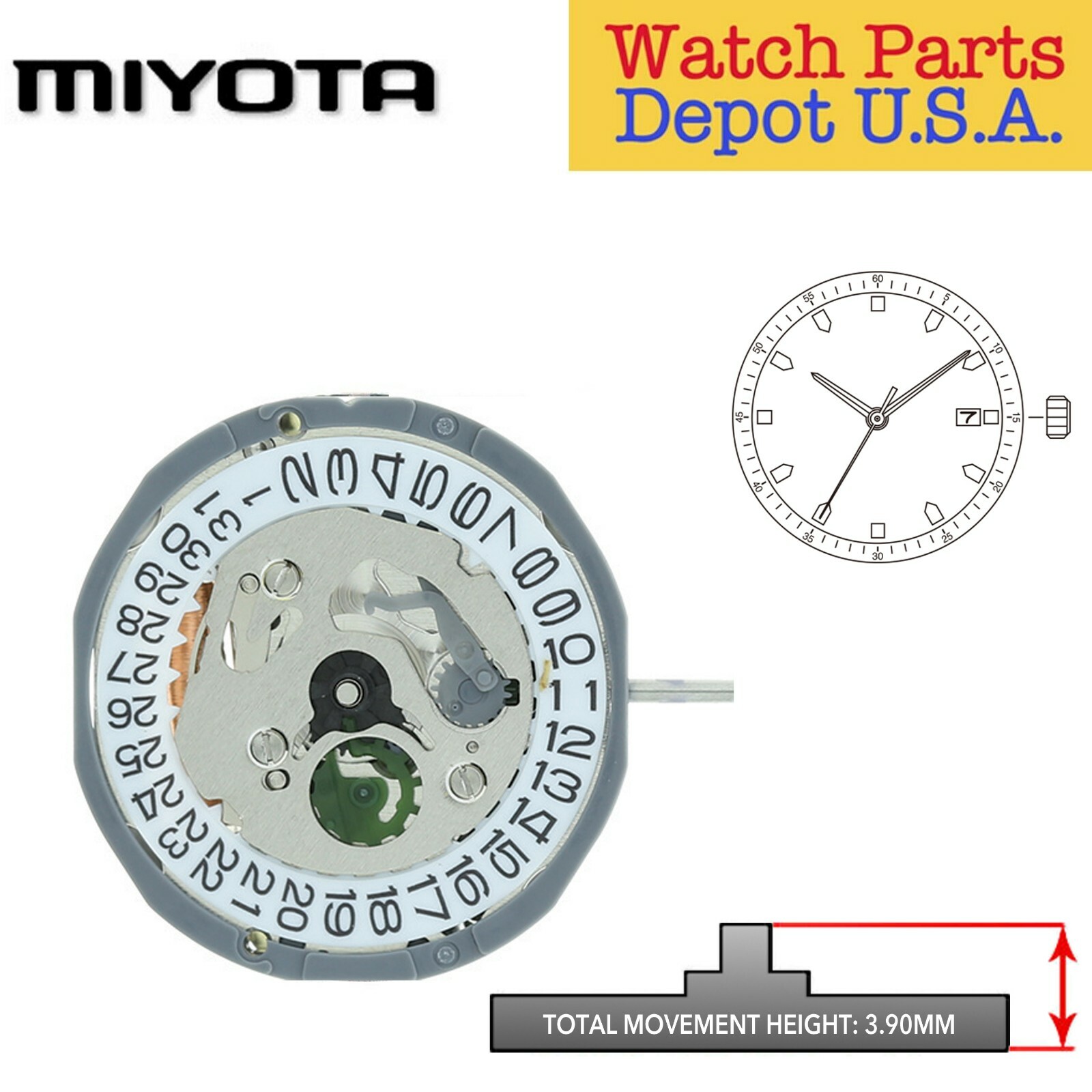 Original Miyota 1L15, 6 3/4 X 8 Ligne, 2 Hands, Date at 3 or 6 – NEW!