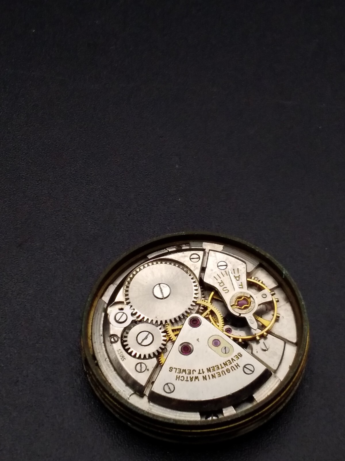 Vintage Huguenin Mens Watch Movement Untested Looks Complete