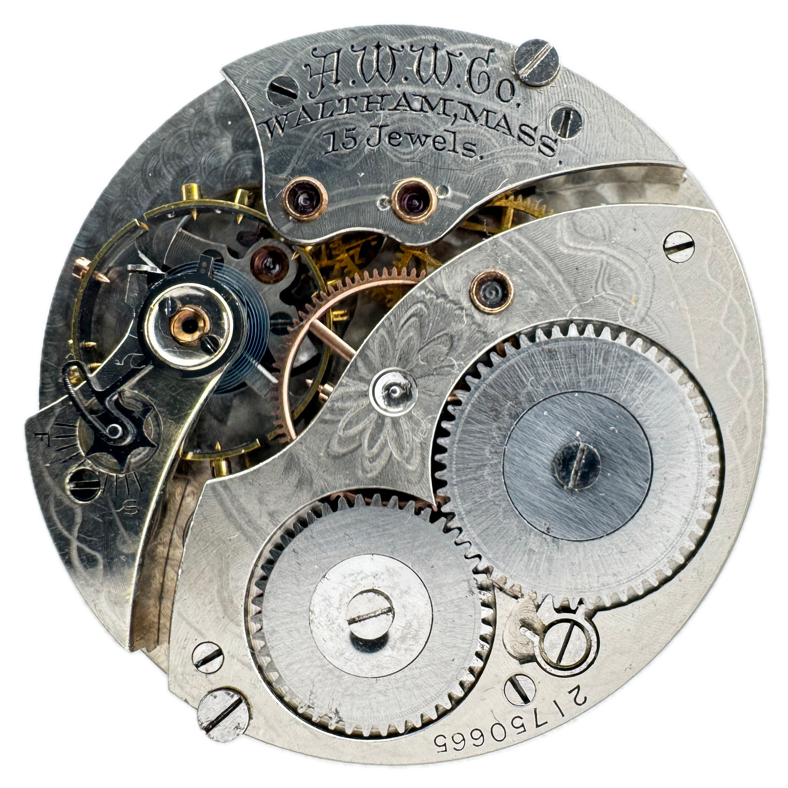Antique 12s 1917 Waltham Roman Dial Mechanical Pocket Watch Movement No. 220 USA