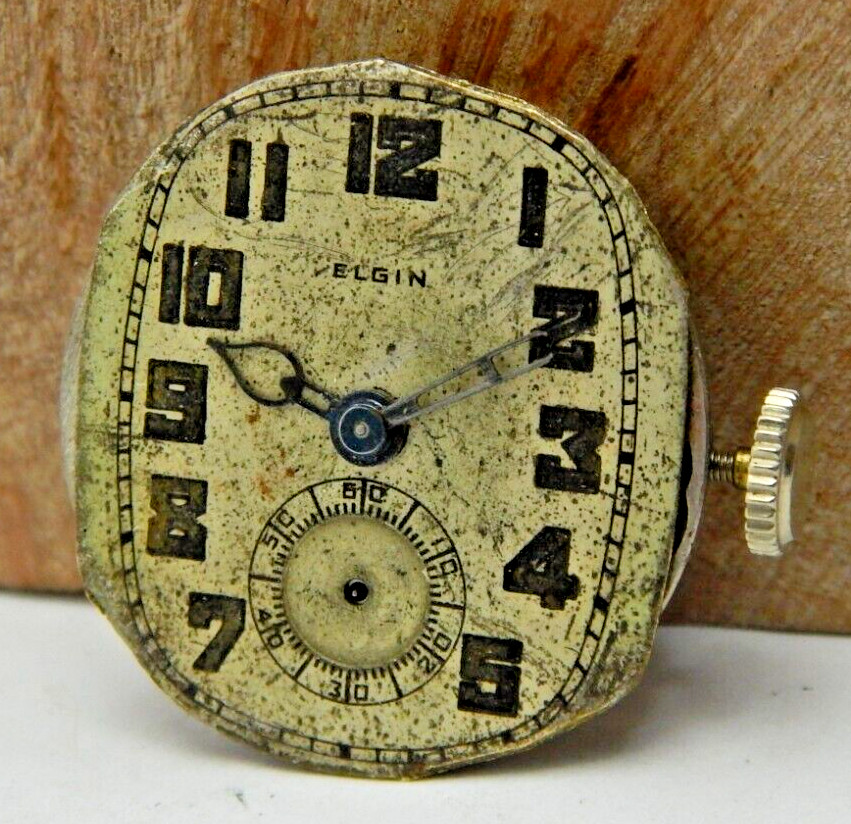 Vintage 1929 Elgin 428 15 jewel 6/0s men’s wrist watch movement w/ dial & crown