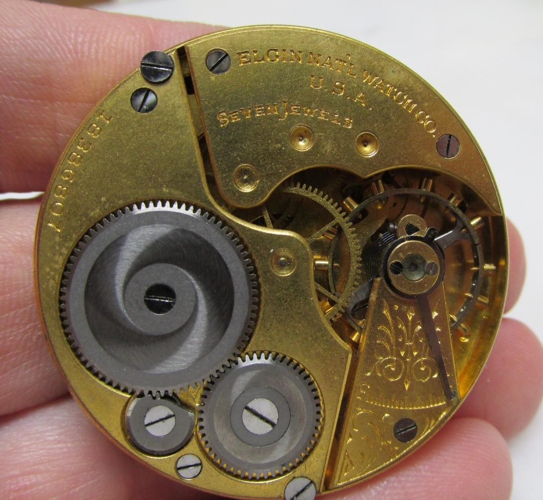 Antique 1915 Elgin Pocket Watch Movement & Dial; 7J ~ 43mm ~ 4-E364