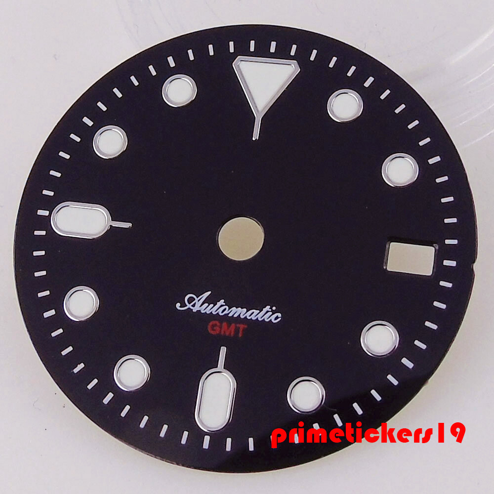 Fit NH34 GMT Movt 29mm Sterile Watch Dial Black Orange Face Date Hands Luminous