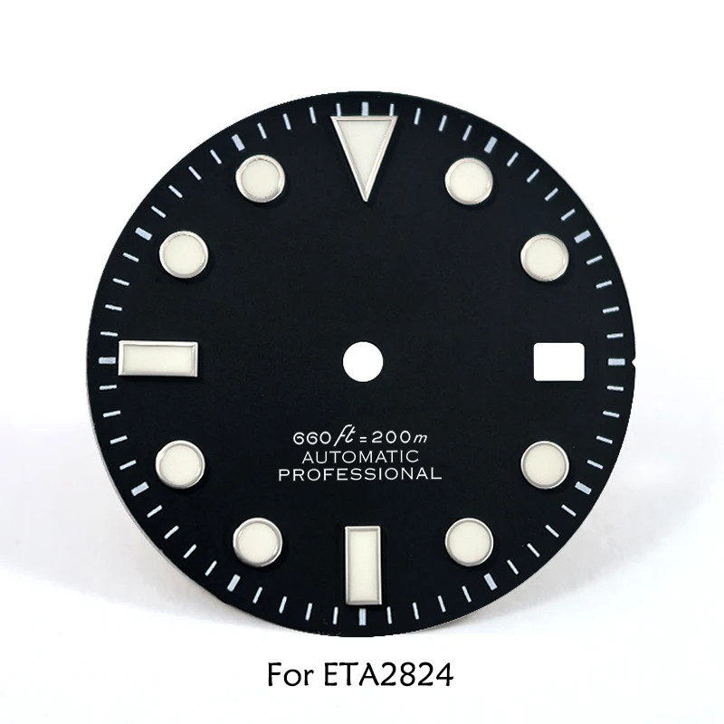 DS For 2824 Movement 28.5mm Matte Black Dial Ym Index Blue/C3 Lume Custom Logo