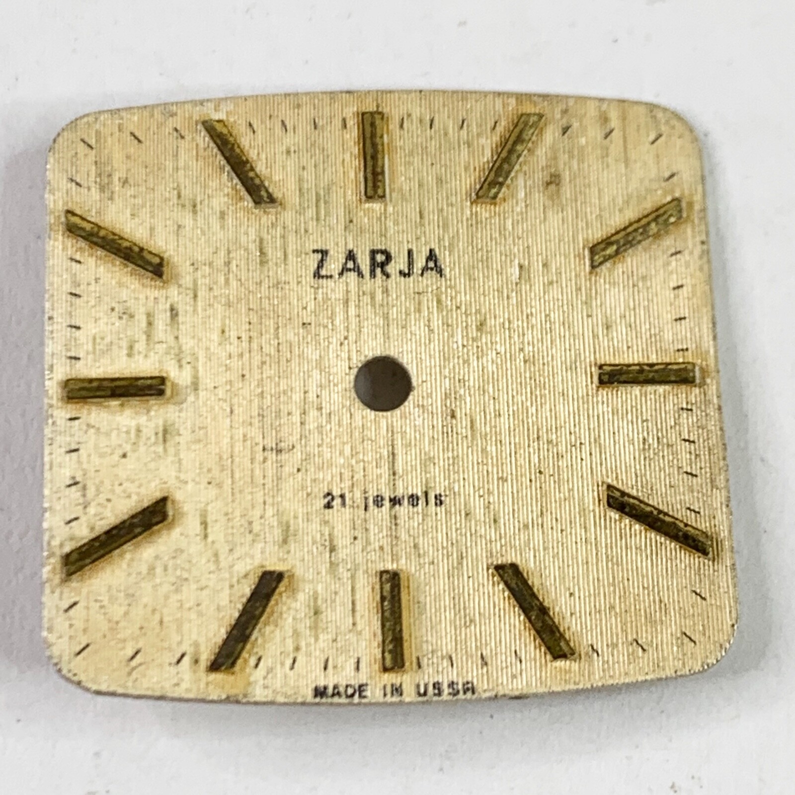 Zarja Watch Face Dial Part Repair Watchmaker Gold Squar Wrist Swiss USA 21j 24mm