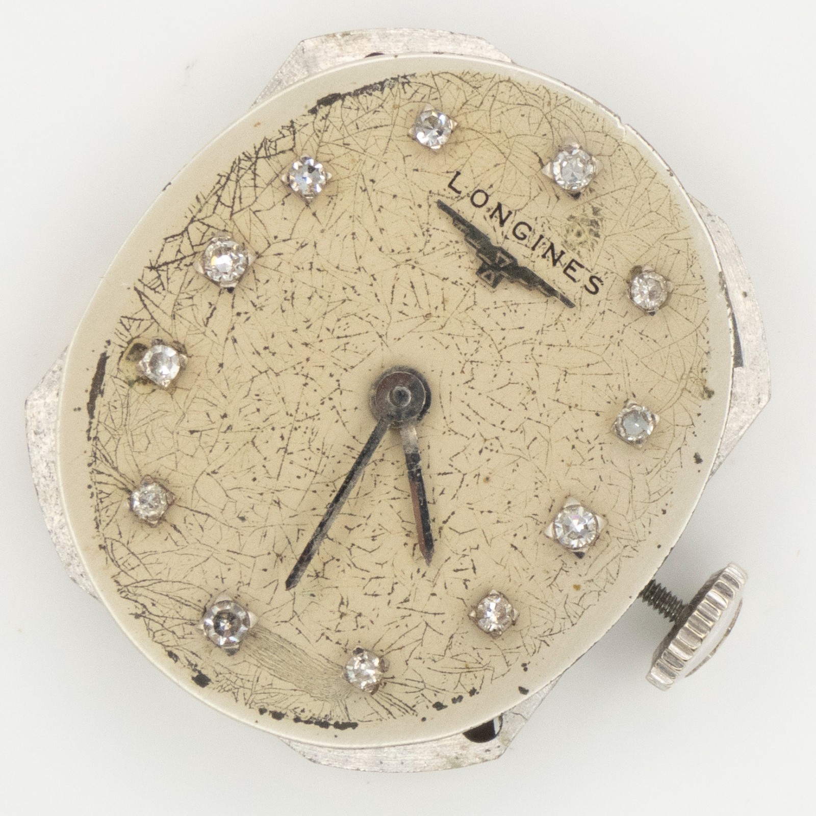 Vintage Longines 370 17-Jewel Wristwatch Movement w/ Diamond Dial, Keeps Time