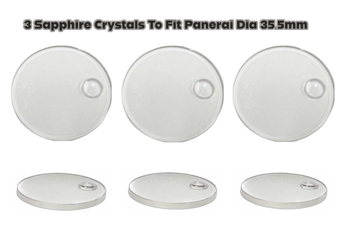 3PCS Sapphire Crystal to Fit PANERAI Double Dome(35.5×3.1×2.5)mm w/Date(Cyclop)