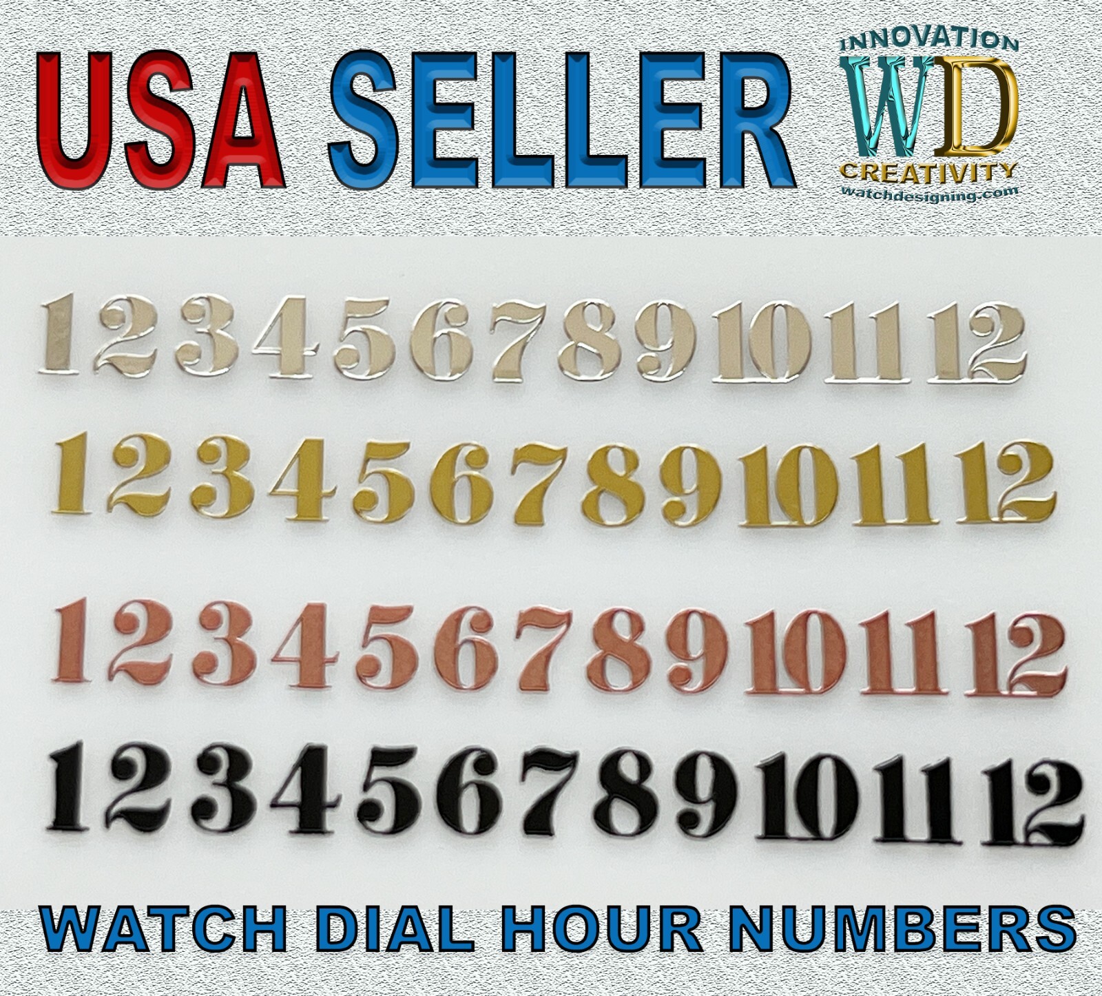 Watch Dial Hour Markers Numbers Numerals Silver Gold Indexes Indices bars Black