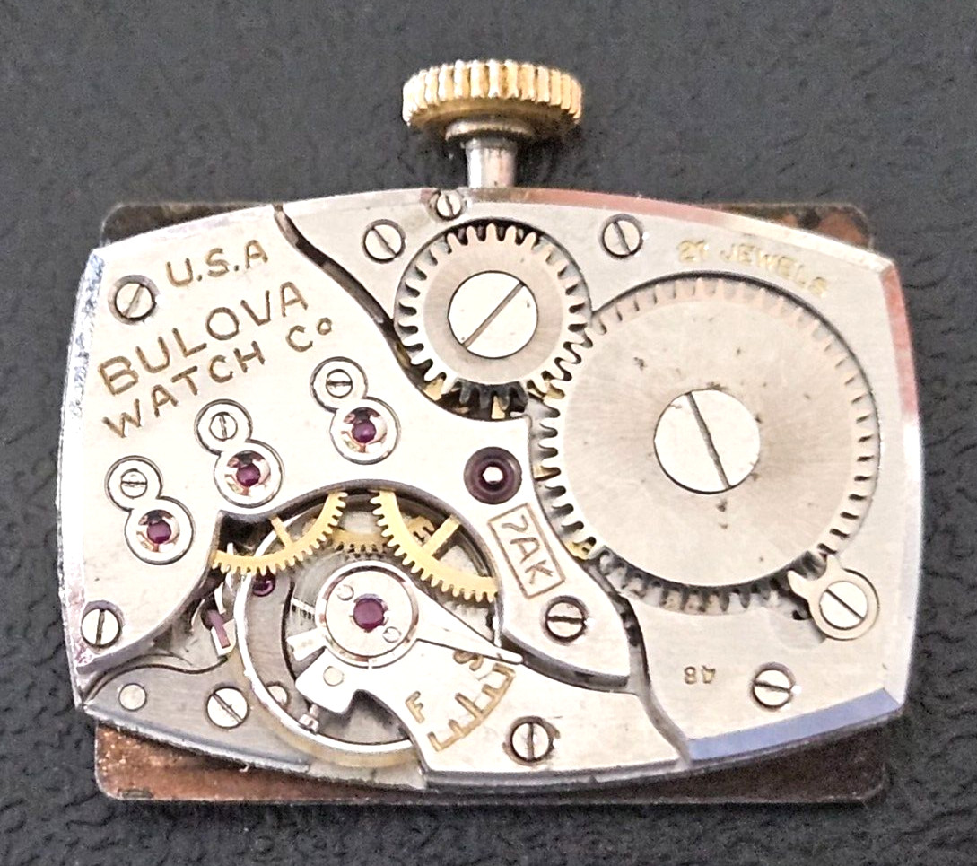 BULOVA 7AK 21J Watch Movement (REMOVED FROM GOLD CASE/BALANCE RUNS) L425