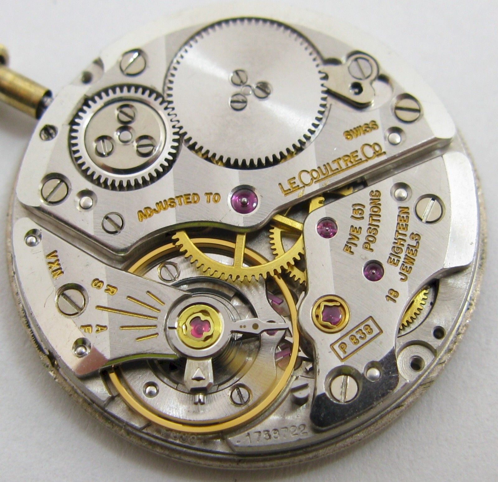 LeCoultre VXN P 838 18 j. 5 adj. Watch Movement & dial for project or parts …