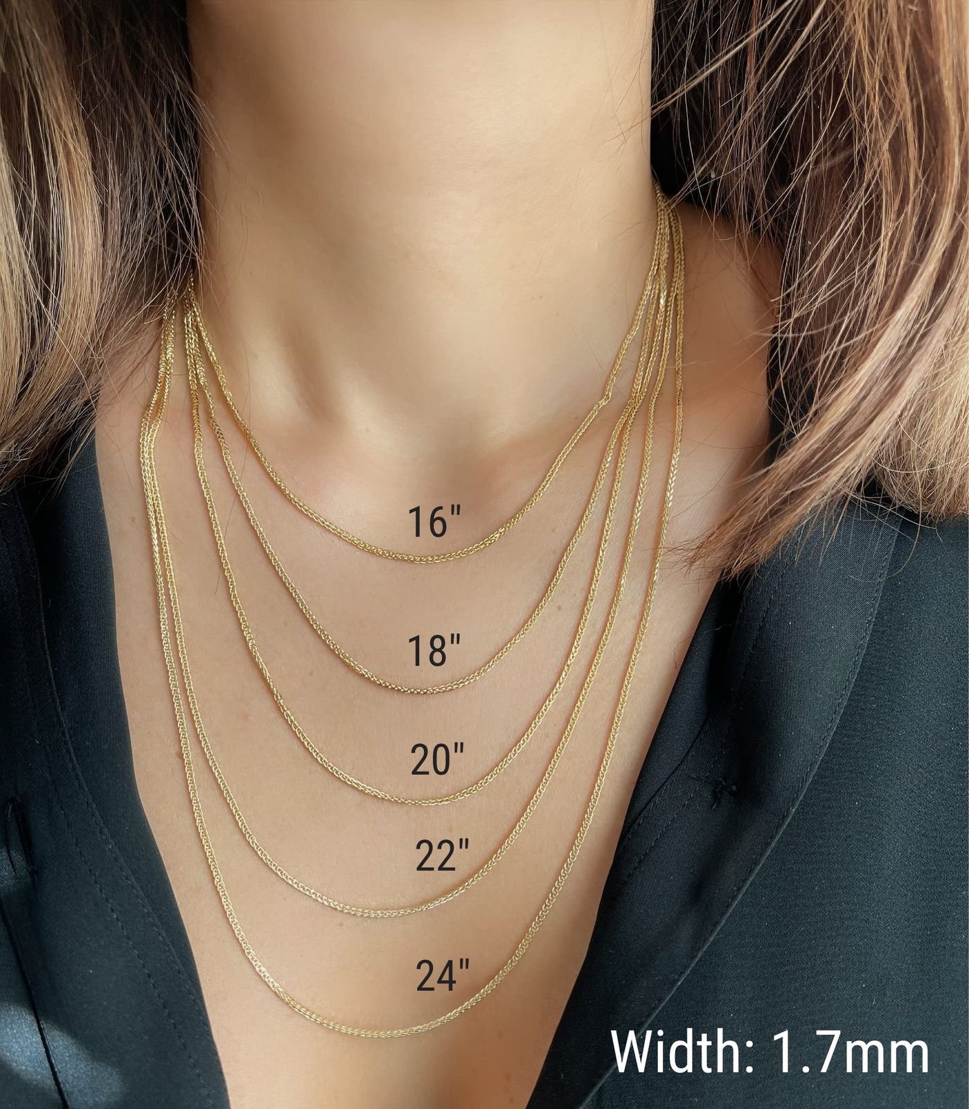 10K and 14K Gold Square Wheat Chain 1.7mm 2.2mm 2.6mm 3.2mm 3.9mm 4.5mm Yello…