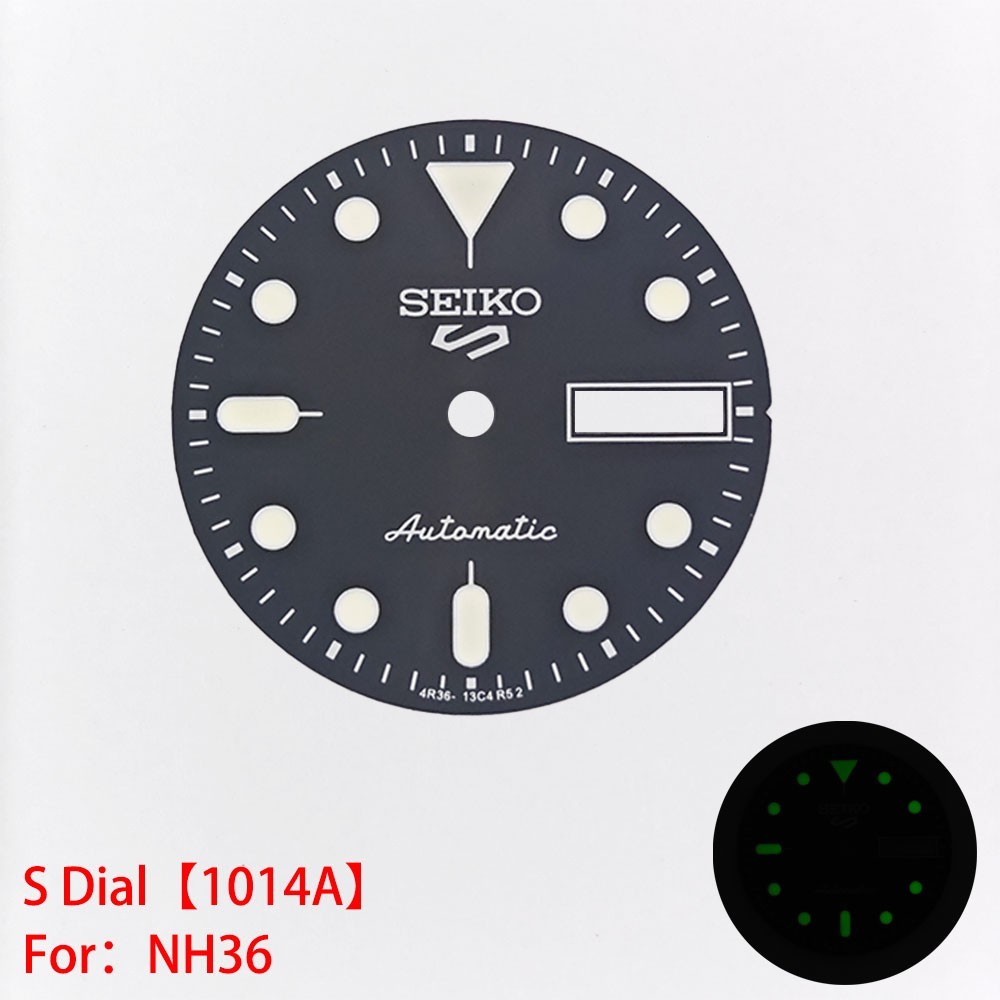 For Seiko 28.5mm Watch Dial Green Luminous Fit NH36 Movement Watches Faces S Mod