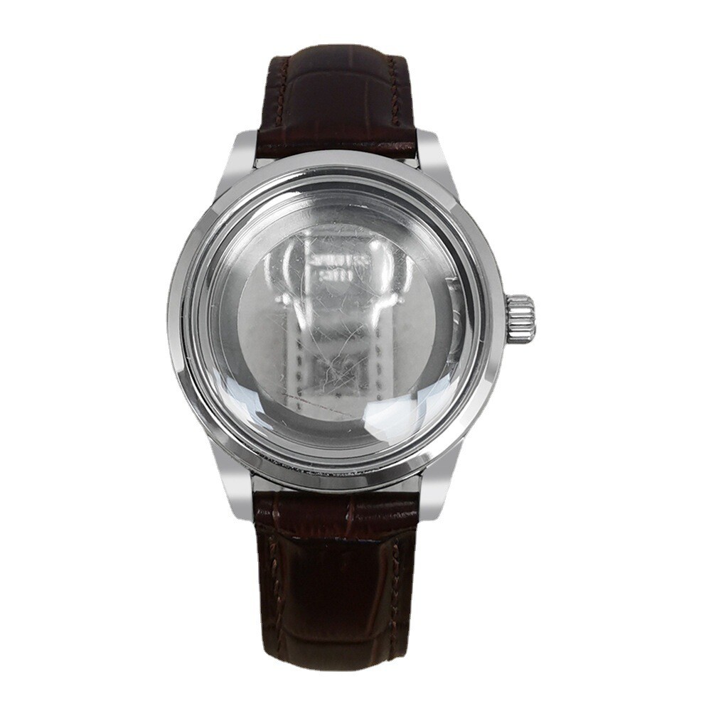 39mm Silver GS Watch Case Leather Band Strap Fit SEIKO NH35 NH36 /4R/7S Movement