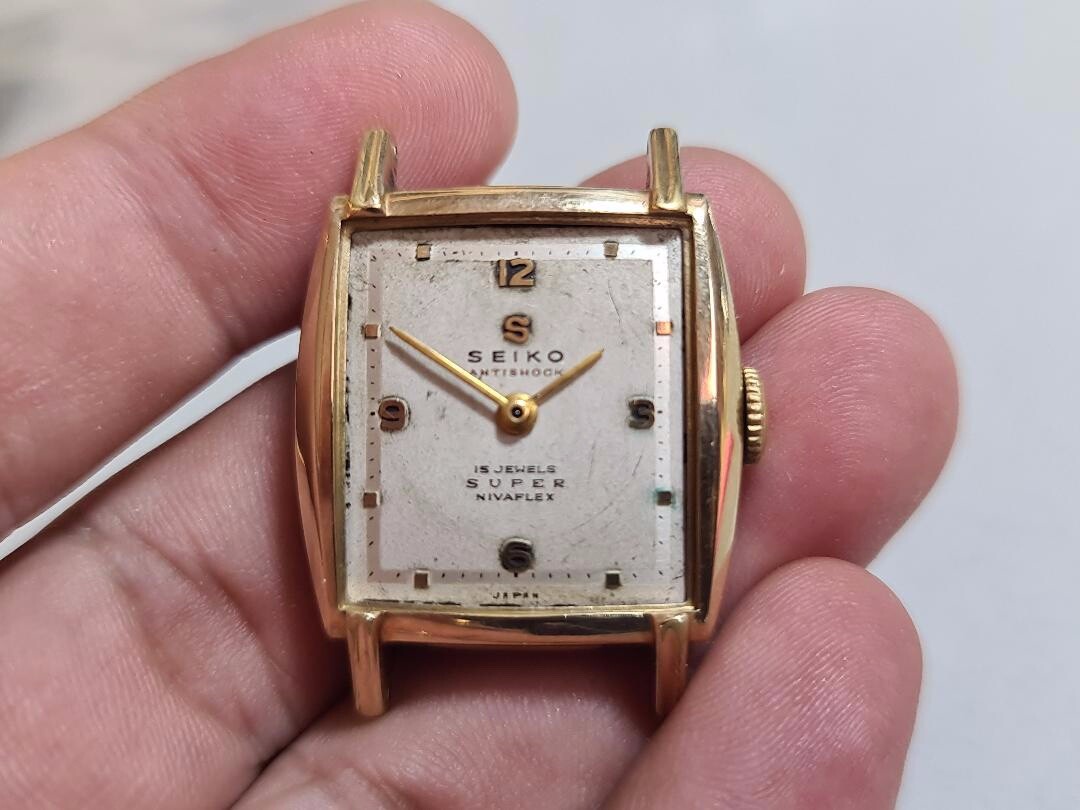 GENUINE SET CROWN STEM SEIKO SUPER NIVAFLEX S10180 SQUARE SEIKOSHA 14K GOLDFILL