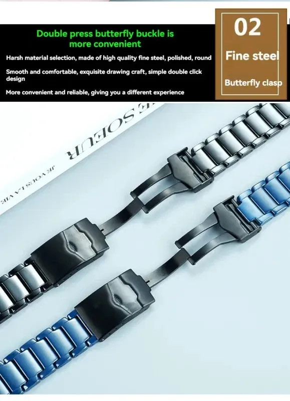 Ceramic Shell Watch Band for Armani AR70009 AR70011 Three Eye Black Blue Premium