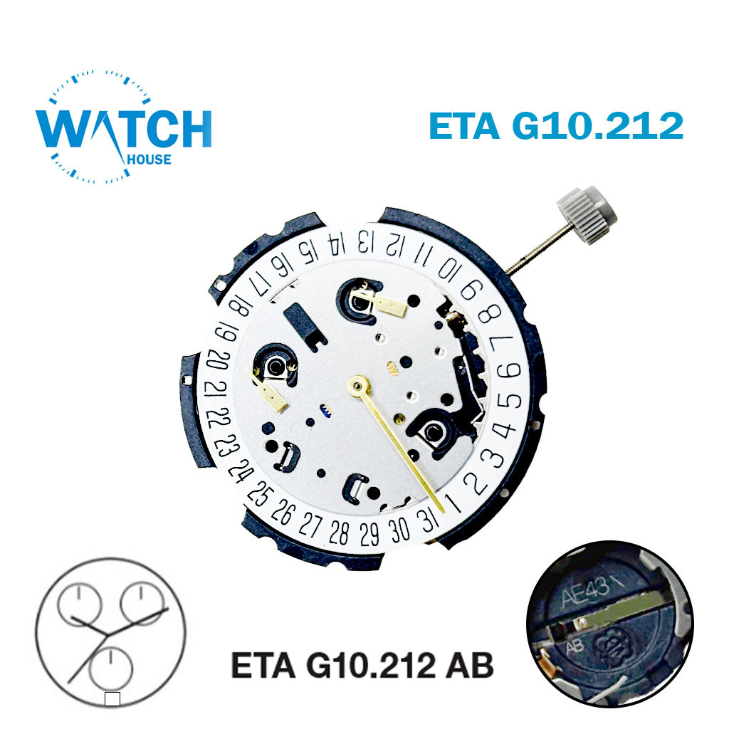 ETA G10.212 AB Swiss Movement-White Date Disk at 6-3 Hands-4 Jewels-Chronograph