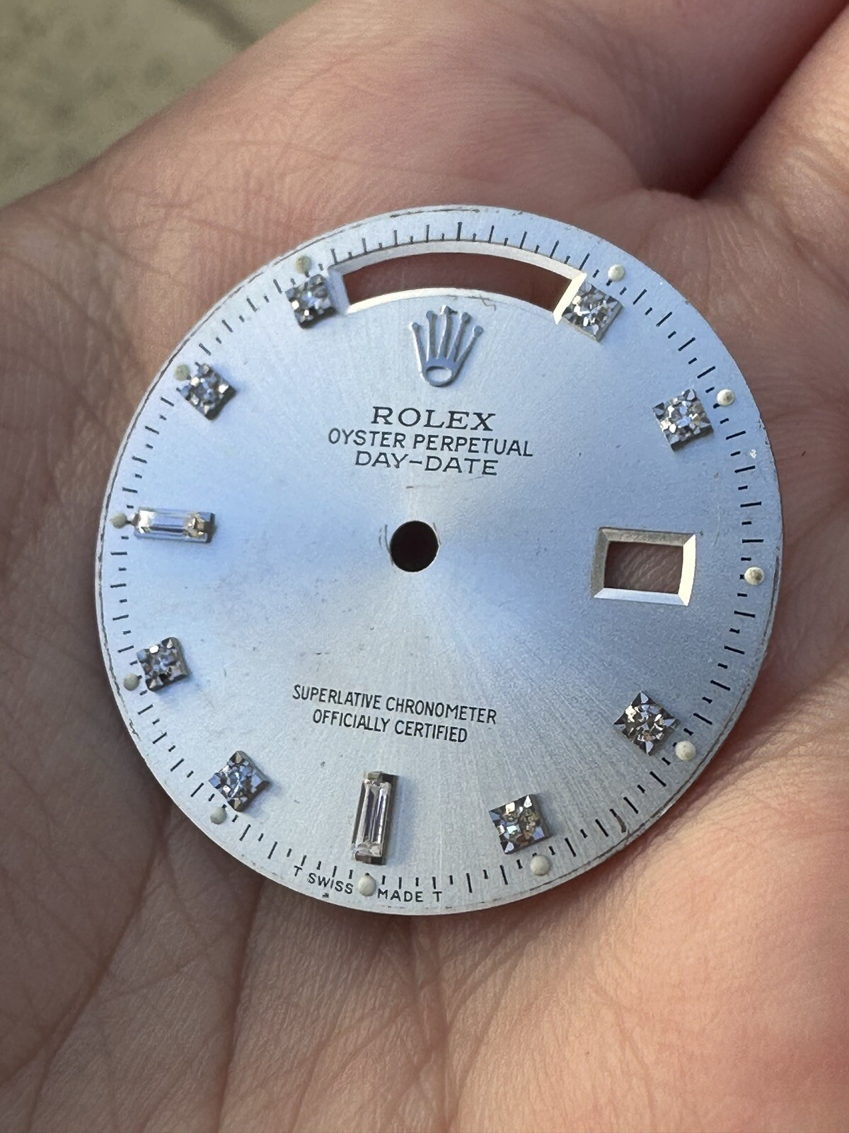 Original Rolex 36 Day-Date 18K White Gold Silver Dial & Baguette Diamonds